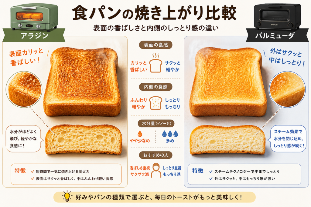 焼き上がり比較（食パン断面・質感比較）