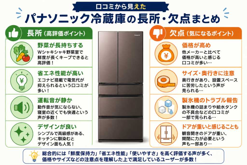 口コミから見えた「パナソニック冷蔵庫の長所・欠点」まとめ図