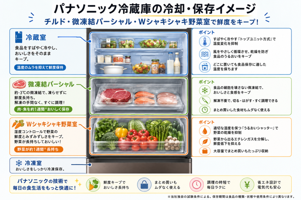 冷却イメージ図(微凍結パーシャル+野菜室)