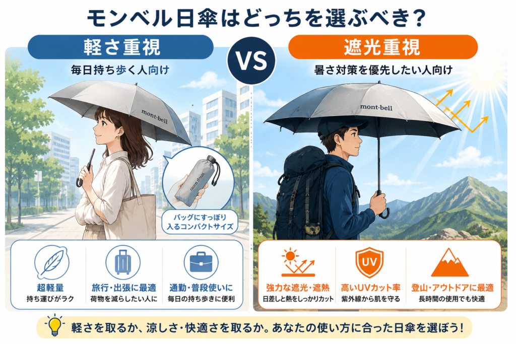 軽さ重視 vs 遮光重視 比較図