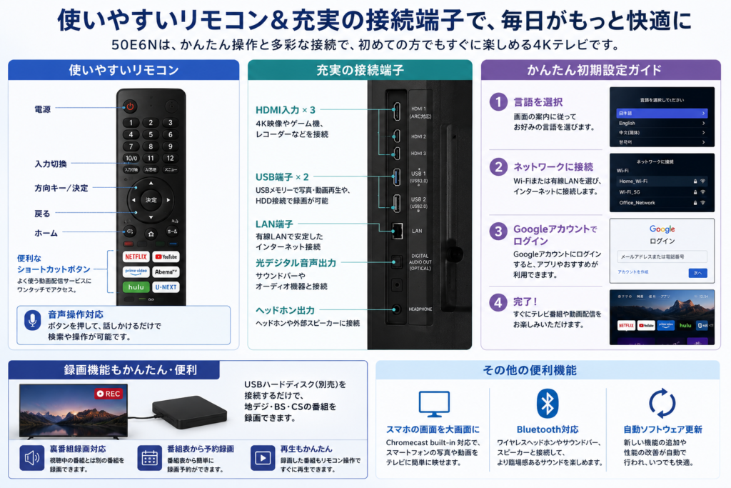リモコン・HDMI端子・設定画面イメージ